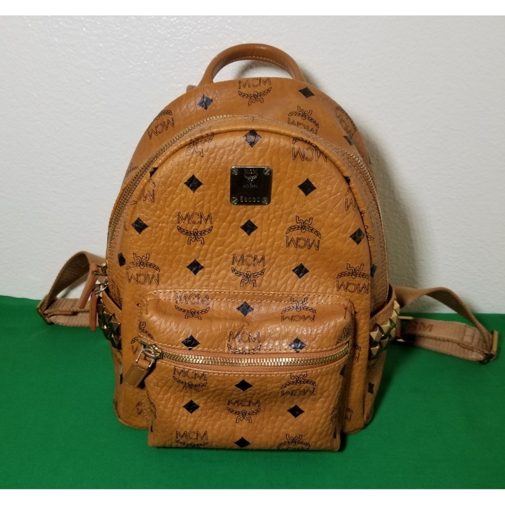 MCM Classic Brown Medium Stark Backpack Bag Cognac Visetos Dark Brown Monogram